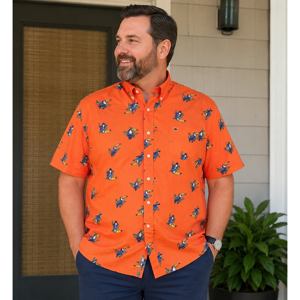 Crown & Ivy Mens XXL Classic Fit Toucan Print Short Sleeve Button Down Shirt